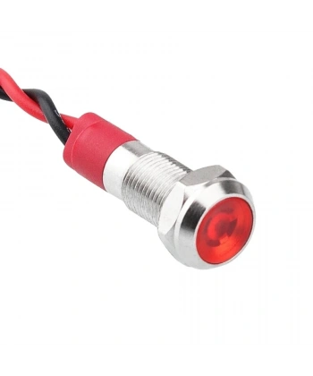 06L-P1 6mm 12-24V Kablolu Metal Sinyal Lambası - Kırmızı