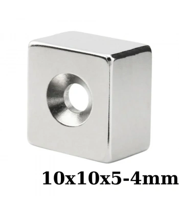 10x10x5-4mm Havşa Delikli Neodyum Güçlü Mıknatıs - Neodim Magnet