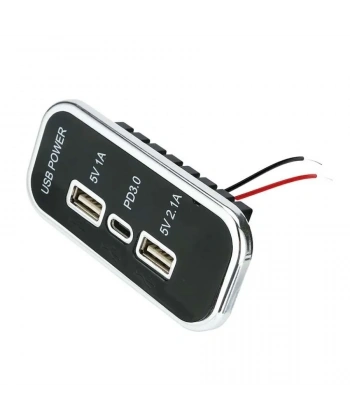 12-24V PD3,0 Type-C + 5V 1A USB + 5V 2,1A USB Şarj Soketi