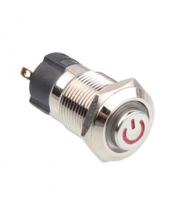 12A-G1-C 12mm Çıkık Yaylı Işıklı Power Metal Buton - Kırmızı