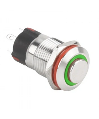 12A-G1Z-E 12mm Çıkık Anahtarlı Işıklı Metal Buton - Yeşil