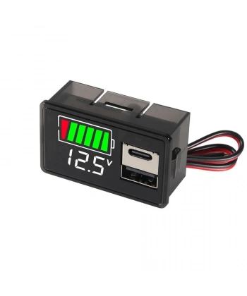 12V Akü Kapasite Göstergesi USB+Type-C - Beyaz