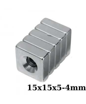 15x15x5-4mm Havşa Delikli Neodyum Güçlü Mıknatıs - Neodim Magnet