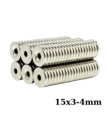 15X3-4mm Havşa Delikli Neodyum Güçlü Mıknatıs - Neodim Magnet