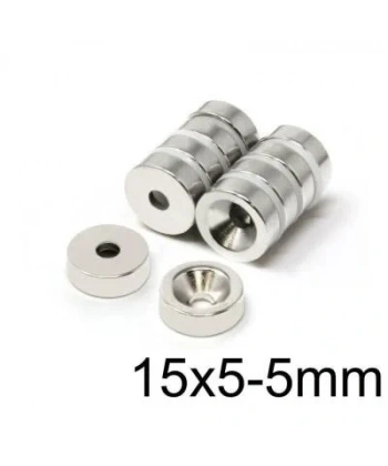 15X5-5mm Havşa Delikli Neodyum Güçlü Mıknatıs - Neodim Magnet