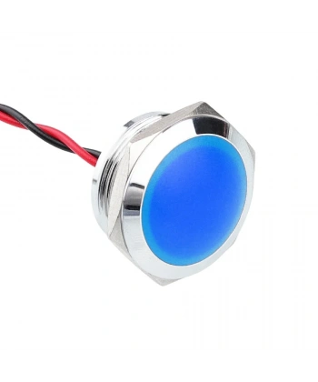 22L-P1 22mm 12-24V Kablolu Metal Sinyal Lambası - Mavi
