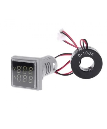 22mm Dijital Voltmetre-Ampermetre AC 20-500V 0-100A Beyaz