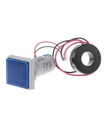 22mm Dijital Voltmetre-Ampermetre AC 20-500V 0-100A Mavi