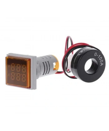 22mm Dijital Voltmetre-Ampermetre AC 20-500V 0-100A Sarı