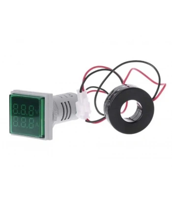 22mm Dijital Voltmetre-Ampermetre AC 20-500V 0-100A Yeşil