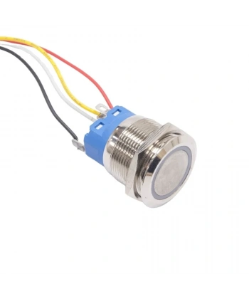 22mm Düz Yaylı Mavi Işıklı Metal Buton - Kablolu