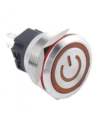 25B-P1Z-EC 25mm Düz Anahtarlı Işıklı Power Metal Buton - Sarı
