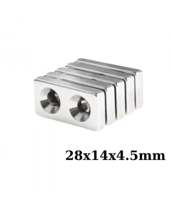 28x14x4.5-5mm Çift Havşa Delikli Neodyum Güçlü Mıknatıs - Neodim Magnet
