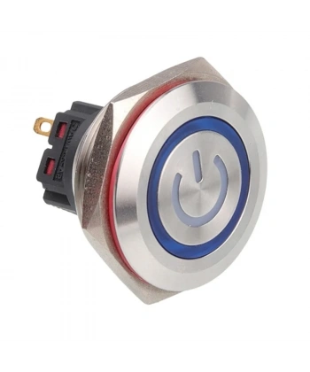 30B-P1Z-EC 30mm Düz Anahtarlı Işıklı Power Metal Buton - Mavi