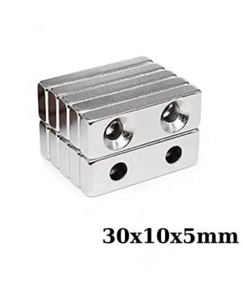 30x10x5-5mm Çift Havşa Delikli Neodyum Güçlü Mıknatıs - Neodim Magnet