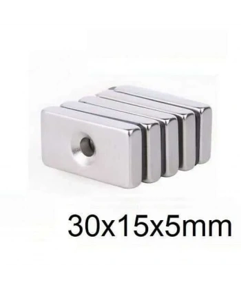 30X15x5-5mm Havşa Delikli Neodyum Güçlü Mıknatıs - Neodim Magnet