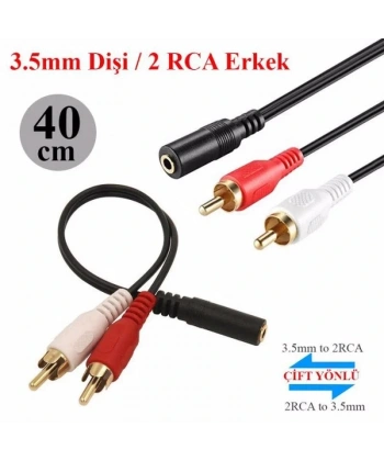 3.5mm Stereo Dişi 2 x RCA Erkek (M) Ses Kablosu