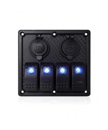 4lü ON-OFF Işıklı Anahtar Switch Panel 2x5V USB ve Çakmaklık Çıkışlı