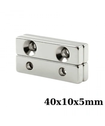 40x10x5-5mm Çift Havşa Delikli Neodyum Güçlü Mıknatıs - Neodim Magnet