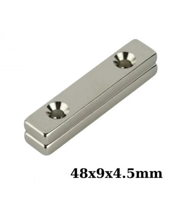 48X9x4.5-5mm Çift Havşa Delikli Neodyum Güçlü Mıknatıs - Neodim Magnet
