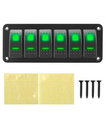 6lı ON-OFF Yeşil Işıklı Anahtar Switch Panel 12V-24V