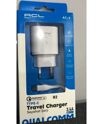 ACL H2 3.4A 18Watt Q.C 3.0 1xUSB-B 1mt USB-C Kablolu Şarj