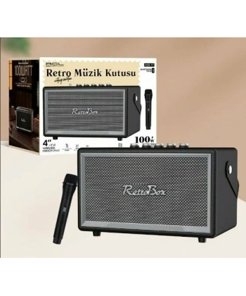 ACS-17 100W Gücünde 4+2x2 İnç Mikrofonlu Retro Müzik Kutusu Bluetooth