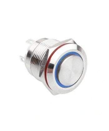 D36 16mm Metal Mavi Halka Ledli Yaylı Buton 12V
