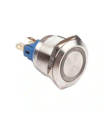 D39 16mm Metal Beyaz Halka Ledli Yaylı Buton 12V
