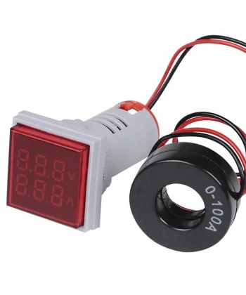 Dijital Voltmetre Ampermetre 20-500VAC 0-100A Kare Kırmızı