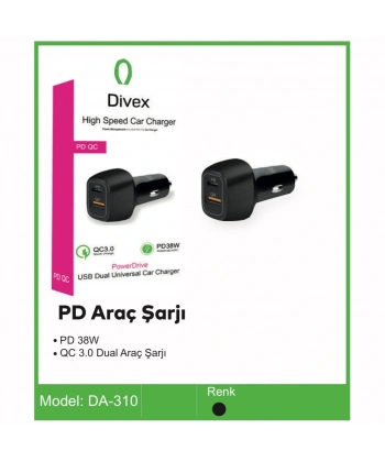 Divex 43W Type-C + USB QC 3.0 Araç Şarj Cihazı DA-310