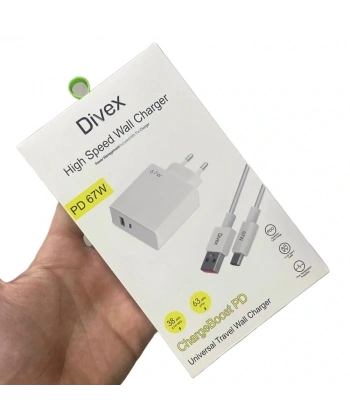 Divex 67W Type-C ( USB-C ) + USB Yüksek Hızlı Şarj Aleti DS-306