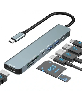 Divex 7 in 1 Type-C Girişli 7 Farklı Çıkışlı USB Çoklayıcı Splitter DX-06