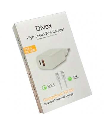 Divex USB Type-C 50W İki Çıkışlı 60W Kablo Hızlı Şarj Adaptörü DS-228