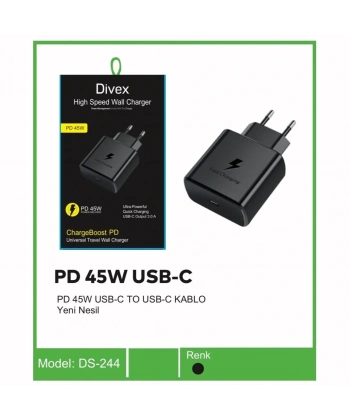Divex PD 45W Type-C ( USB-C ) Yeni Nesil Şarj Adaptörü DS-244