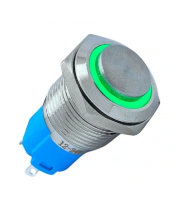 E20 16mm Metal Buton Kalıcılı 12-24V Yeşil Led 1No/1NC 
