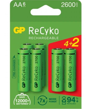 GP Recyko 2700 Seri 2600 mAh Şarjlı AA Kalem Pil 4+2