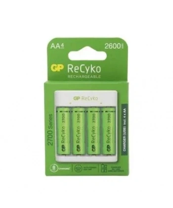 GP ReCyko+ 4lü 2600mAh AA Şarj Edilebilir Pil + USB Pil Şarj Cihazı