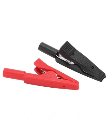 IC-243D 2mm Banana Jak Girişli Krokodil Timsah Ağzı Siyah-Kırmızı Set