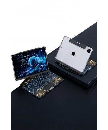 Newface JP12.9 iPad Pro 12.9 (2022) Kılıf Vales Dönen Ledli Klavyeli Tablet Kılıfı - Siyah