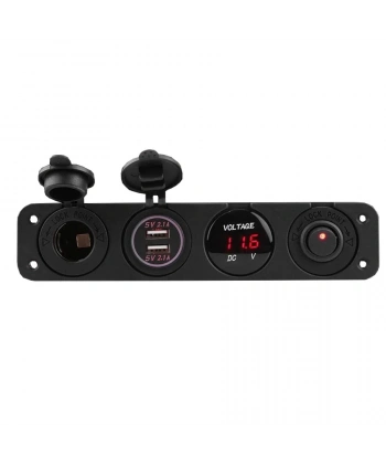 ON-OFF Kırmızı Nokta Anahtarlı 2x5V USB Çakmaklık ve Voltaj Göstergeli Marine Panel