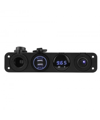 ON-OFF Mavi Nokta Anahtarlı 2x5V USB Çakmaklık ve Voltaj Göstergeli Marine Panel