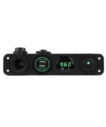 ON-OFF Yeşil Nokta Anahtarlı 2x5V USB Çakmaklık ve Voltaj Göstergeli Marine Panel
