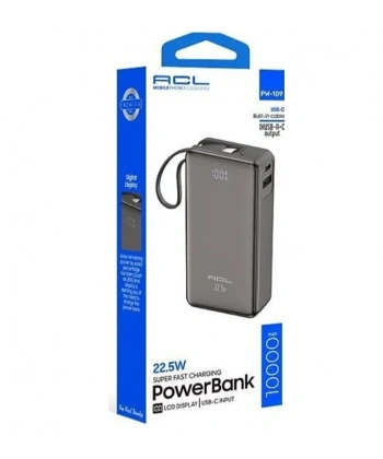 PW-109 22.5W Hızlı Şarjlı 10.000mAh Dahili USB-C Kablolu Powerbank