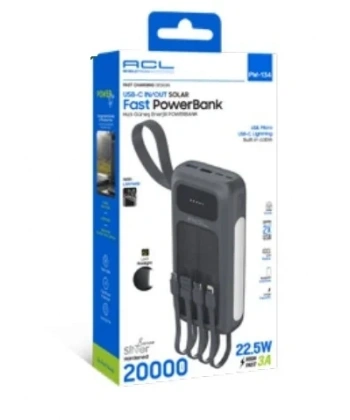 PW-134 Solar Panelli Dahili Kablolu 22.5W Hızlı Şarjlı Powerbank 20.000mAh
