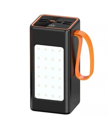 PW-55 4xUSB 22.5W LCD Göstergeli Kordonlu Kamp Işıklı 50.000mAh Powerbank