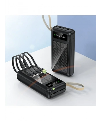 PW-61 Solar Panelli LCD Göstergeli Dahili Kablolu Powerbank 30.000mAh