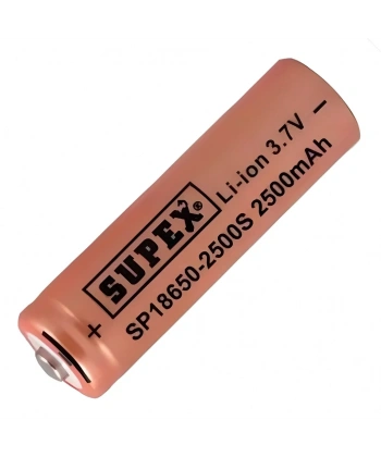 Supex 18650 3.7V 2500mAh Li-ion Şarjlı Pil (Başlı)