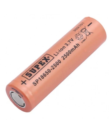 Supex 18650 3.7V 2500mAh Li-ion Şarjlı Pil (Başsız)