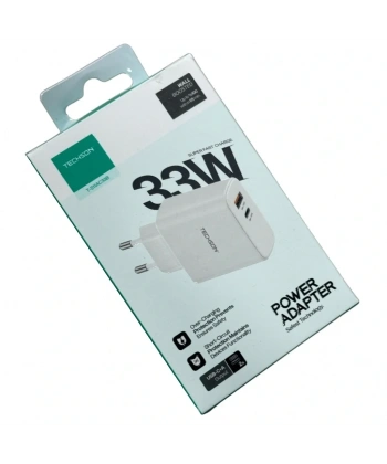 TECHSON 33W Type-C + USB Hızlı Şarj Adaptörü Şarj Başlığı Beyaz S11AC33B